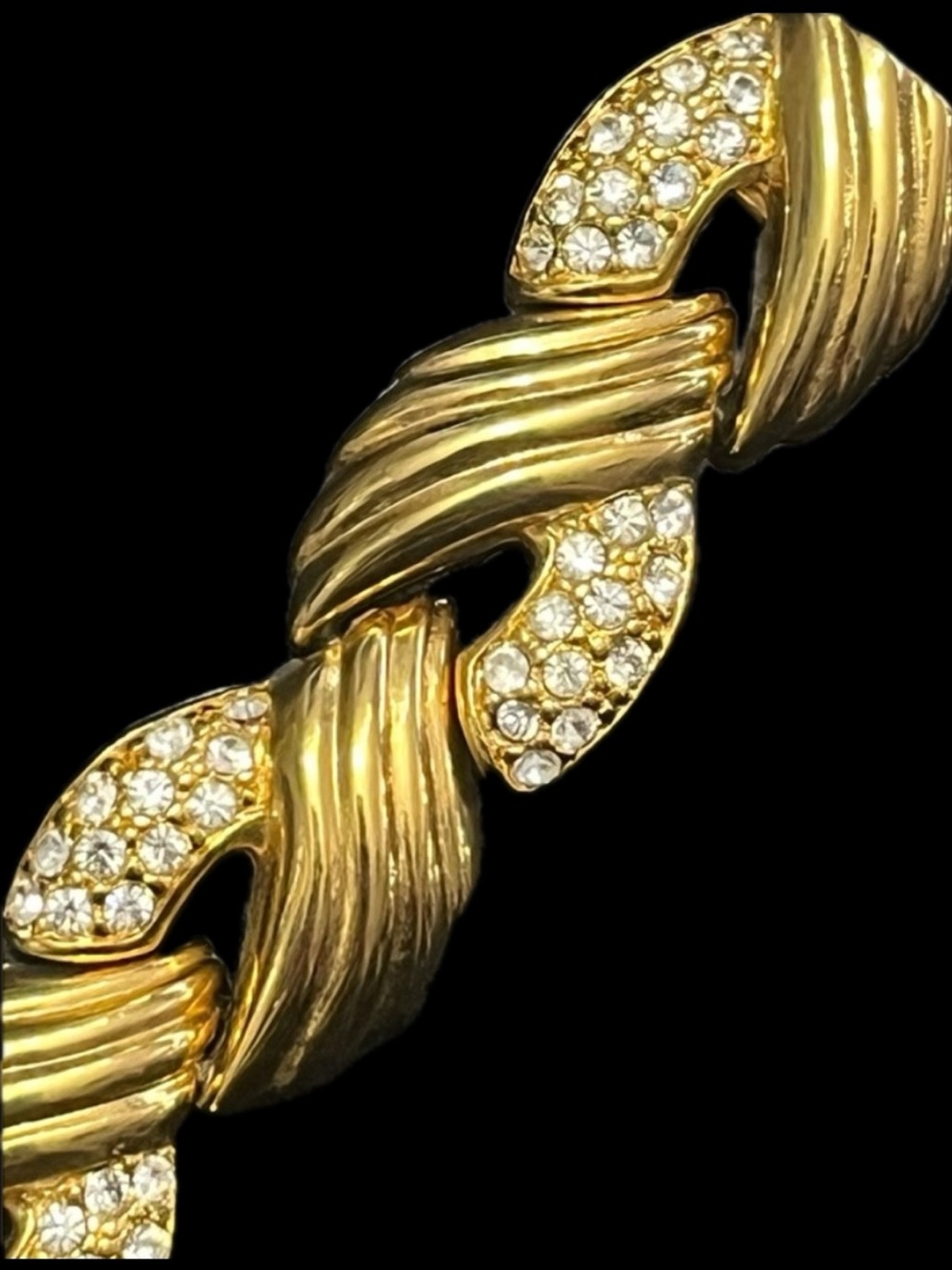 Nolan Miller statement Pave Set crystal gold Stampato Link Bracelet vintage QVC
